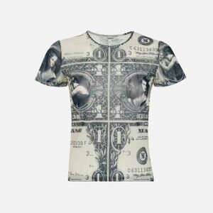 Miaou Dollar Print Mesh Tee • Size S • Rare Sheer Graphic Top